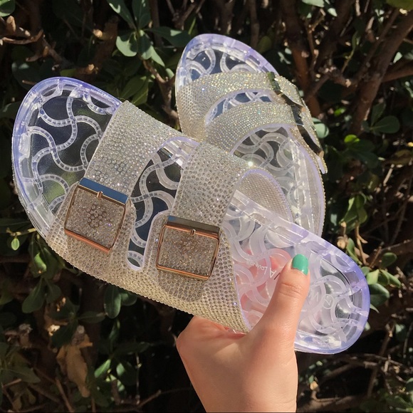 Rhinestone Clear Jelly Footbed Sandals - Picture 10 of 16